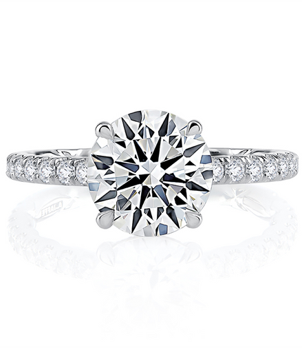 A.JAFFE 14K White Gold Statement Round Quilted Engagement Ring