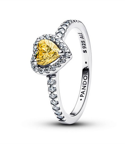 Pandora Sparkling Yellow Elevated Heart Ring Size 7