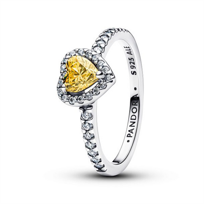 Pandora Sparkling Yellow Elevated Heart Ring Size 7.5