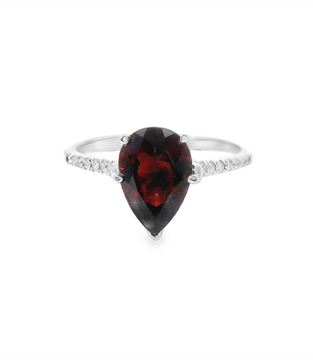 14K White Gold, Diamond And Garnet Fashion Ring