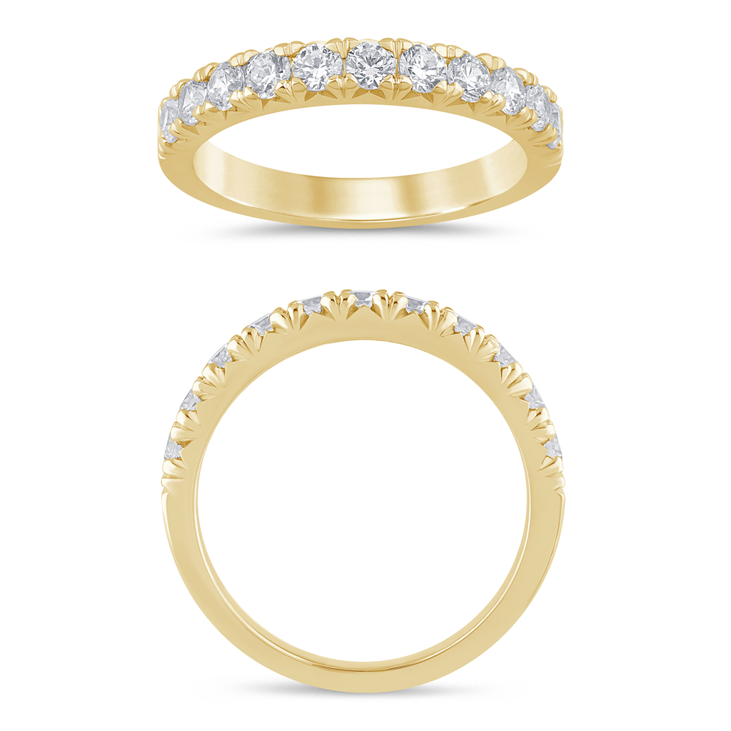 14K Yellow Gold 0.75 CTW Diamond French Pave' Set Half Eternity Band