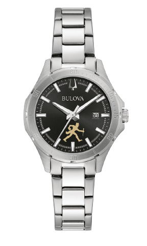 Bulova Ladies Wake Forest "Walking Deac" Stainless Steel And Black Dial Face Watch