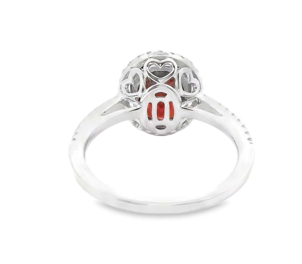 14K White Gold, Diamond And Garnet Oval Shaped Fashion Ring