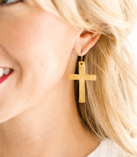 Susan Shaw Triple Plated 24K Gold Cross Earrings