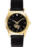 Bulova Ladies Gold-Tone Wake Forest "WF" Logo Black Leather Strap  Watch