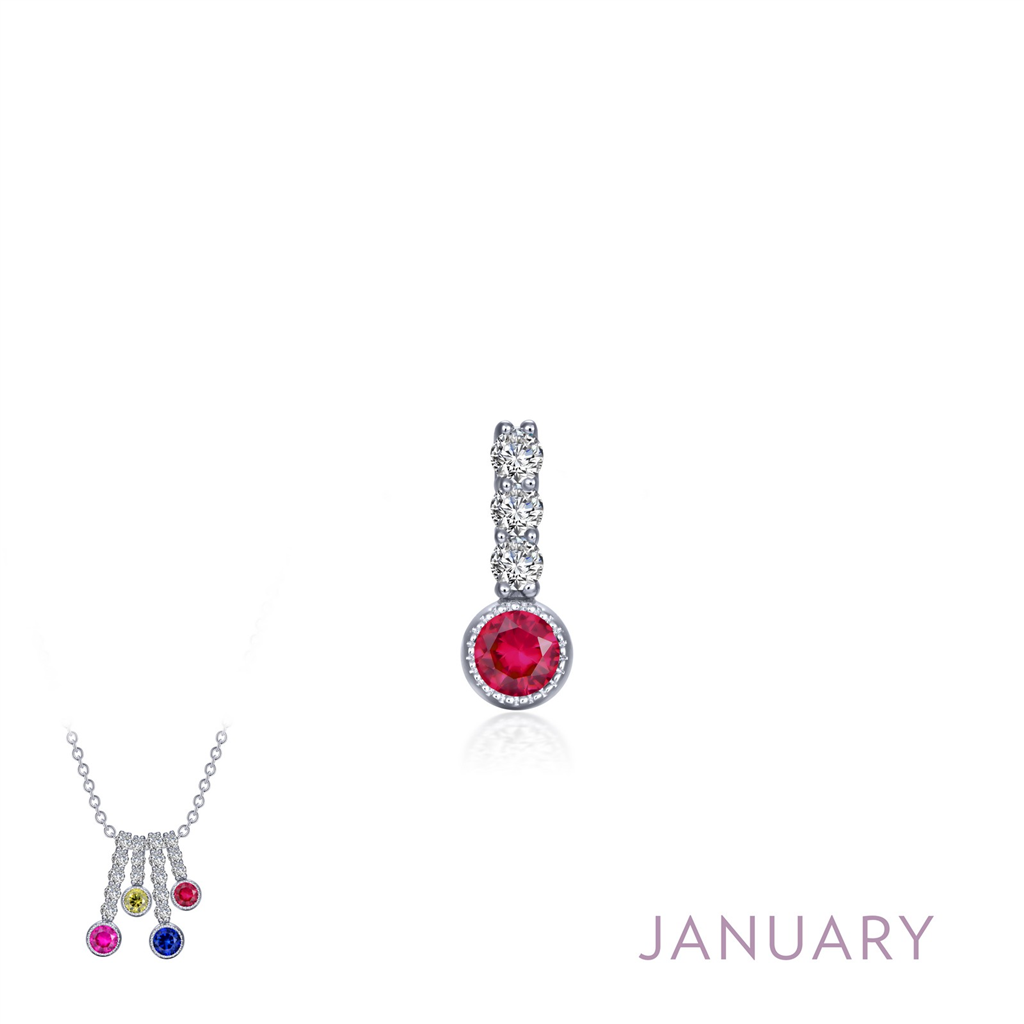 Lafonn 0.17 CTW Simulated Diamond And Garnet January Birthstone Love Pendant