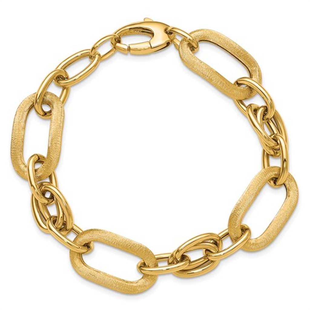 Ladies 14K Yellow Gold Polished and Satin Fancy Link Bracelet