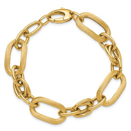 Ladies 14K Yellow Gold Polished and Satin Fancy Link Bracelet