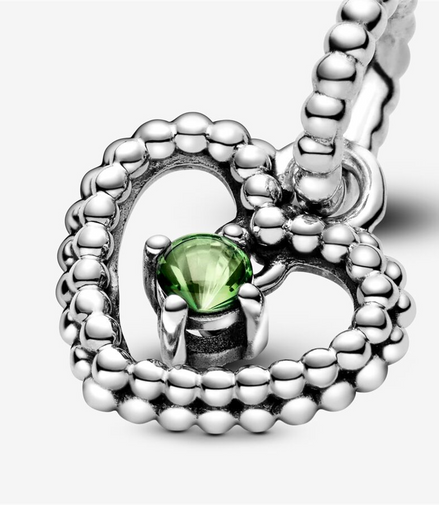 Pandora Moments August Spring Green Beaded Heart Dangle Charm