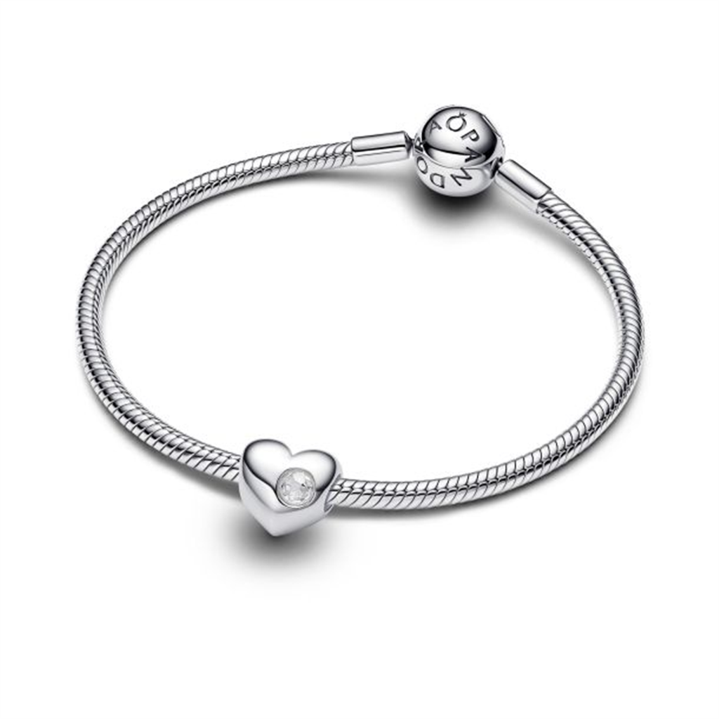 Pandora Engravable Clear Stone Heart Charm
