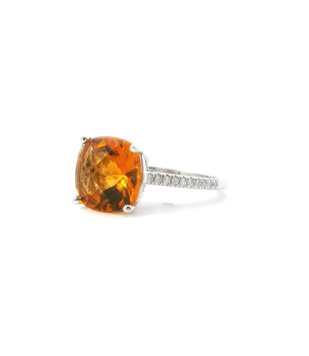 14K White Gold Diamond And Citrine Cushion Cut Fashion Ring