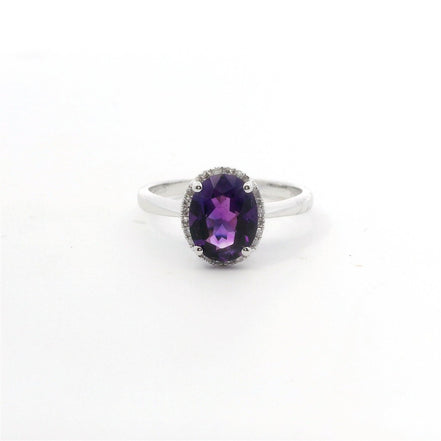 14K White Gold Diamond & Amethyst Oval Shaped Fashion Ring