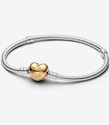 Pandora Moments Heart Clasp Snake Chain Bracelet Size 17