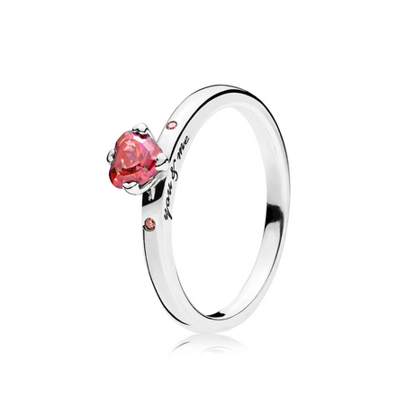 Pandora Moments "You And Me" Sparkling Red Heart Ring Size 7.5