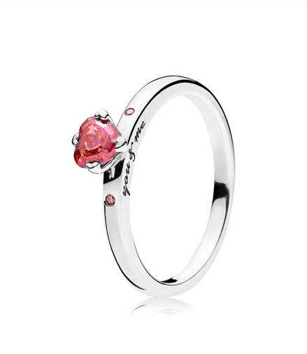 Pandora Moments  "You And Me" Sparkling Red Heart Ring Size 7