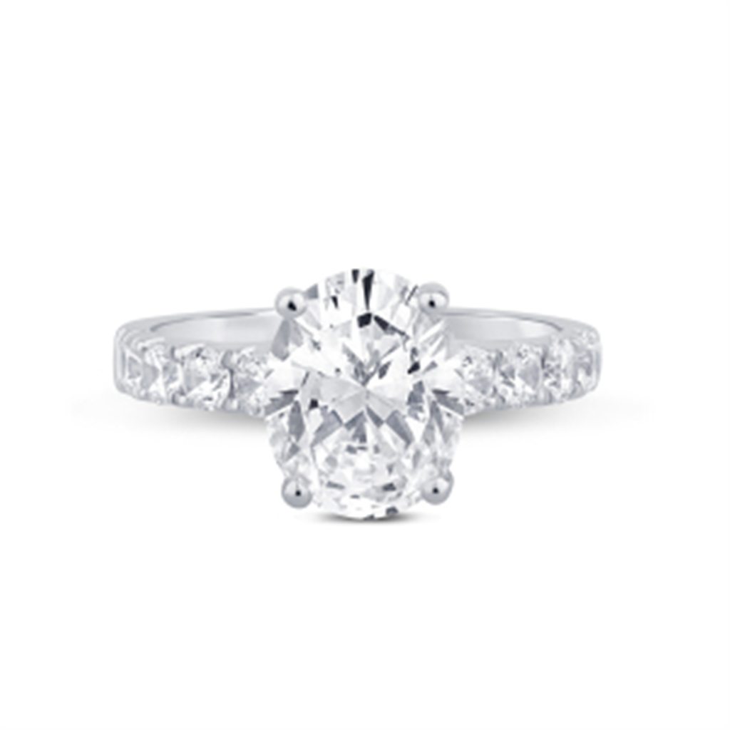 14K White Gold 3.78 CTW Lab Grown Oval Stone And Hidden Halo Engagement Ring