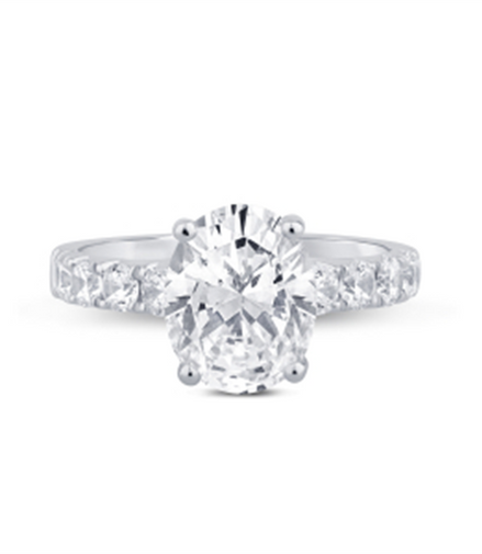 14K White Gold 3.78 CTW Lab Grown Oval Stone And Hidden Halo Engagement Ring