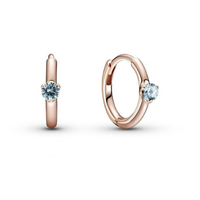 Pandora Moments Rose And Light Blue Solitaire Huggie Hoop Earrings