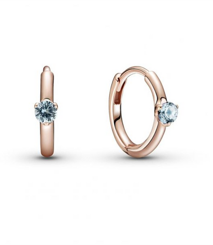 Pandora Moments Rose And Light Blue Solitaire Huggie Hoop Earrings