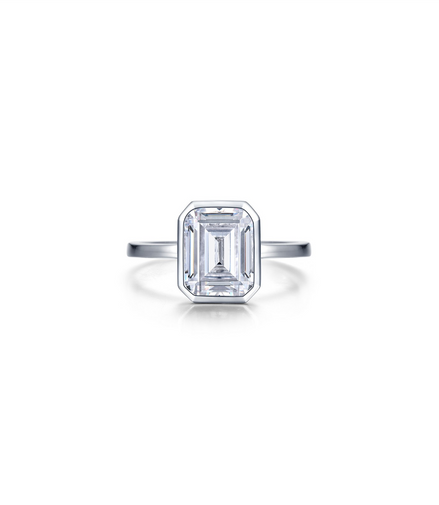 Lafonn Sterling Silver W/Platinum Overlay 2.62 CTW Simulated Diamond Emerald-Cut Bezel-Set Ring Size 7