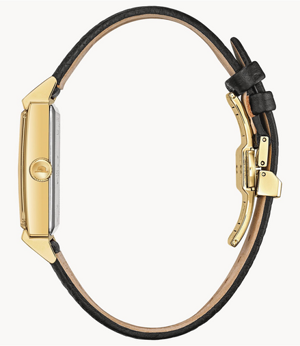 Bulova Frank Sinatra "My Way" Gold Tone Watch With Black Leather Strap