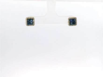 14K White Gold Sapphire And Diamond Square Halo Stud Earrings