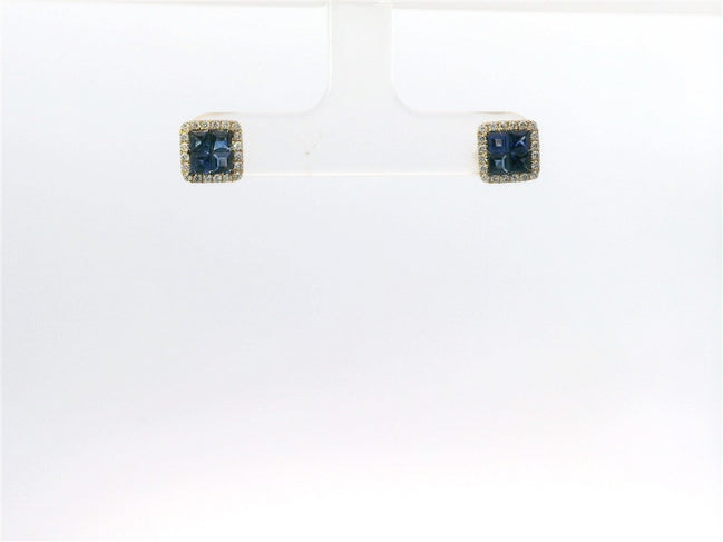 14K White Gold Sapphire And Diamond Square Halo Stud Earrings