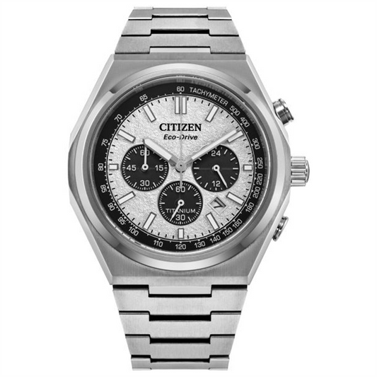 Citizen Eco-Drive Zenshin Chrono Silver Dial Super Titanium Bracelet