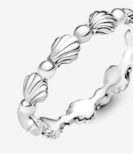 Pandora Moments Beaded Seashell Band Ring Size 7.5