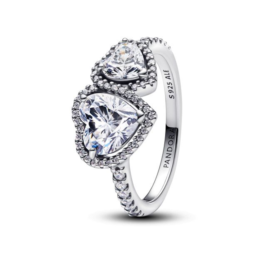 Pandora Sparkling Halo Hearts Ring Size 7.5