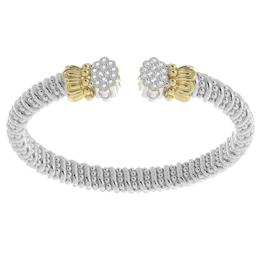 Vahan 14K Gold And Sterling Silver 6mm Diamond Open Cuff Bracelet