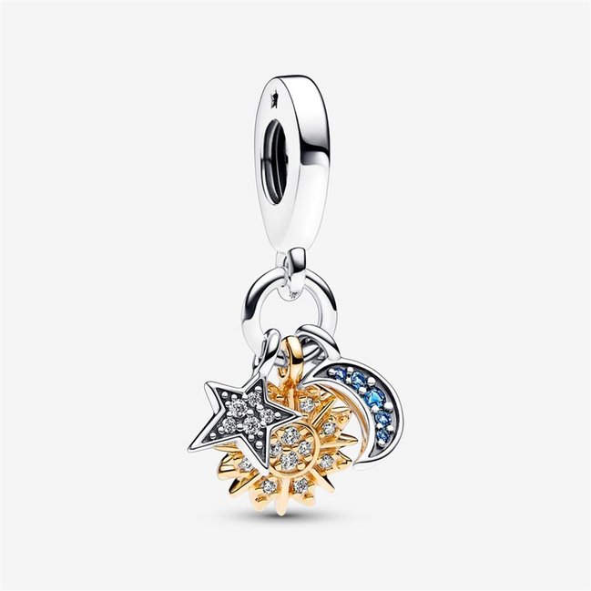 Pandora Moments Two-Tone Celestial Triple Dangle Charm