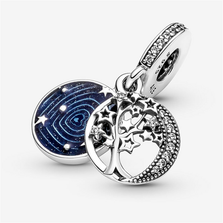 Pandora Moments "Love You To The Moon And Back" Double Dangle Tree & Galaxy Moon Charm