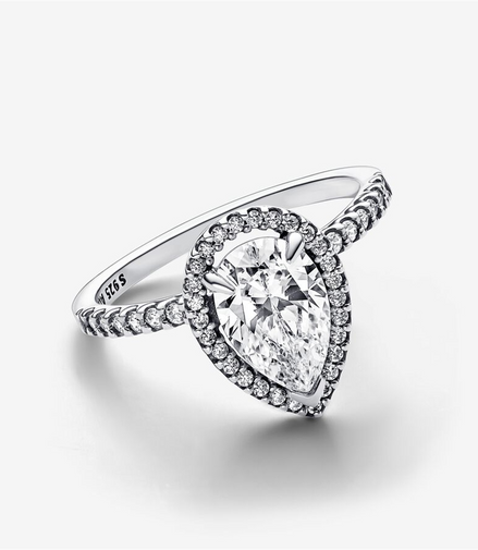 Pandora Timeless Sparkling Pear Halo Ring Size 7.5