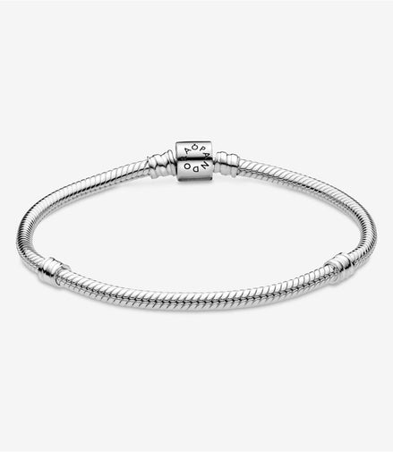 Pandora Moments Barrel Clasp Snake Chain Charm Bracelet Size 17