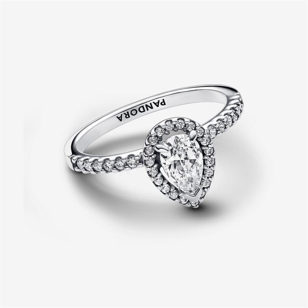 Pandora Timeless Sparkling Pear Halo Ring Size 7.5