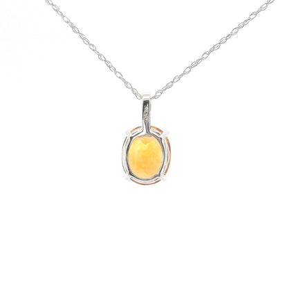 14K White Gold Diamond And Citrine Oval Pendant Necklace