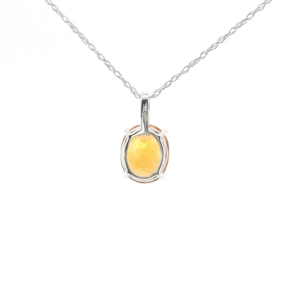 14K White Gold Diamond And Citrine Oval Pendant Necklace