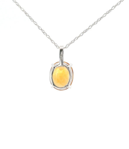 14K White Gold Diamond And Citrine Oval Pendant Necklace