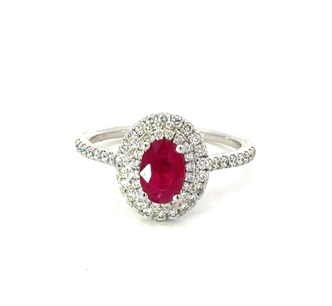 14K White Gold Oval Cut Ruby And Diamond Fashion Ring