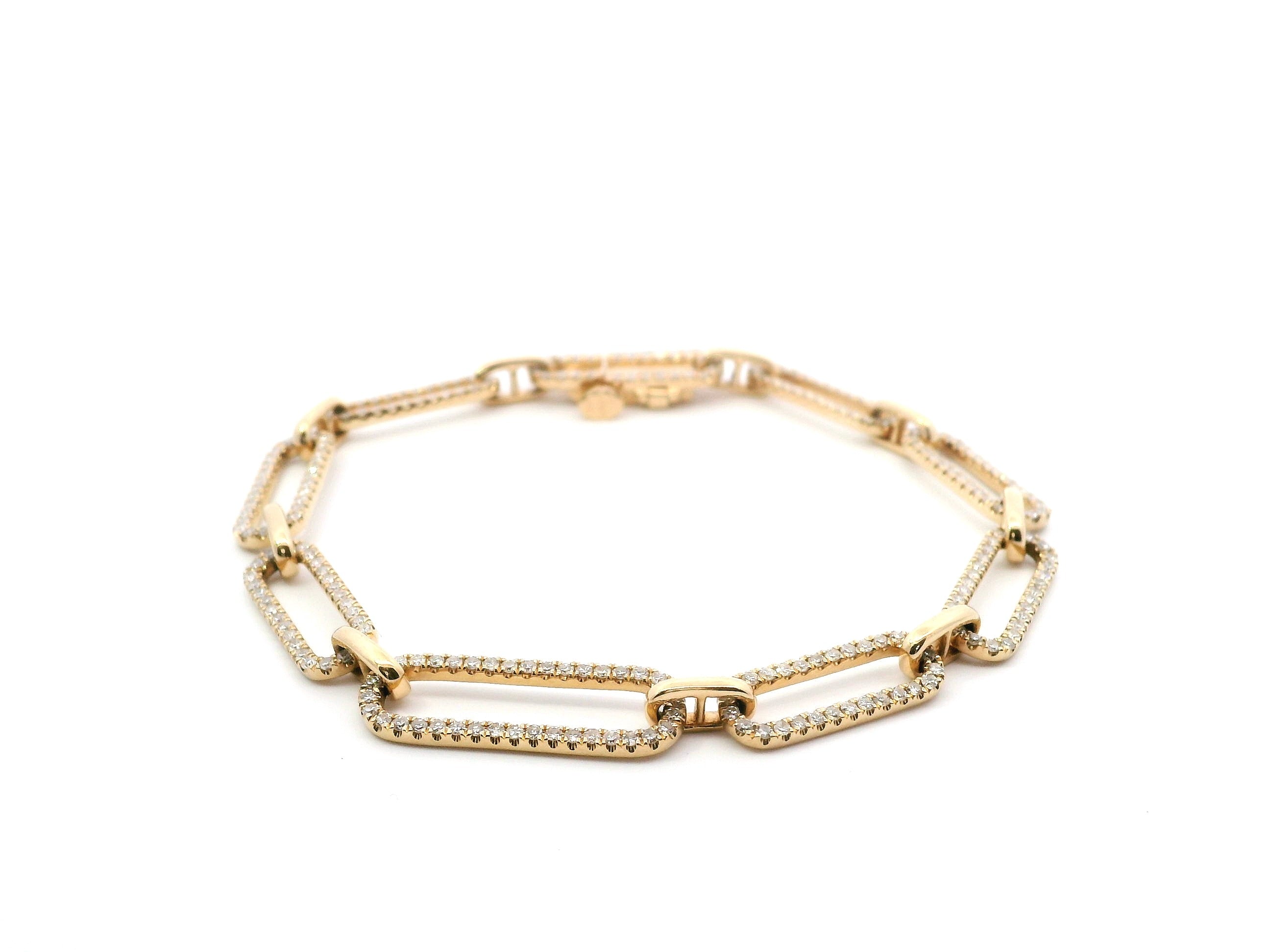 14K Yellow Gold Diamond Paperclip Bracelet