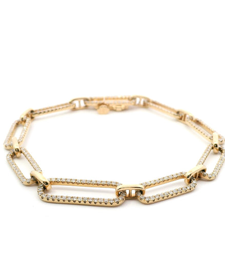 14K Yellow Gold Diamond Paperclip Bracelet