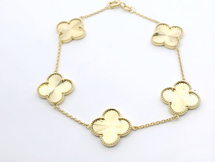 14K Yellow Gold Stationary Clover Fashion Bracelet