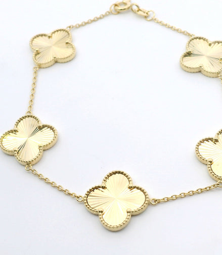 14K Yellow Gold Stationary Clover Fashion Bracelet