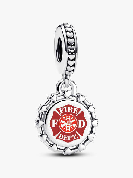 Pandora Moments Silver Engravable Firefighter Red Badge Dangle Charm
