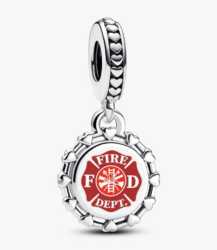 Pandora Moments Silver Engravable Firefighter Red Badge Dangle Charm