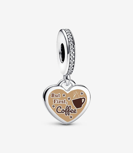 But First Coffee Engravable Heart Dangle Charm