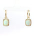 14K Yellow Gold Opal And Diamond Cabochon Drop Dangle Earrings