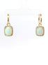 14K Yellow Gold Opal And Diamond Cabochon Drop Dangle Earrings