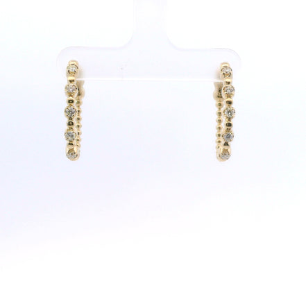 14K Yelllow Gold And 0.41 CTW Diamond Beaded Hoop Earrings